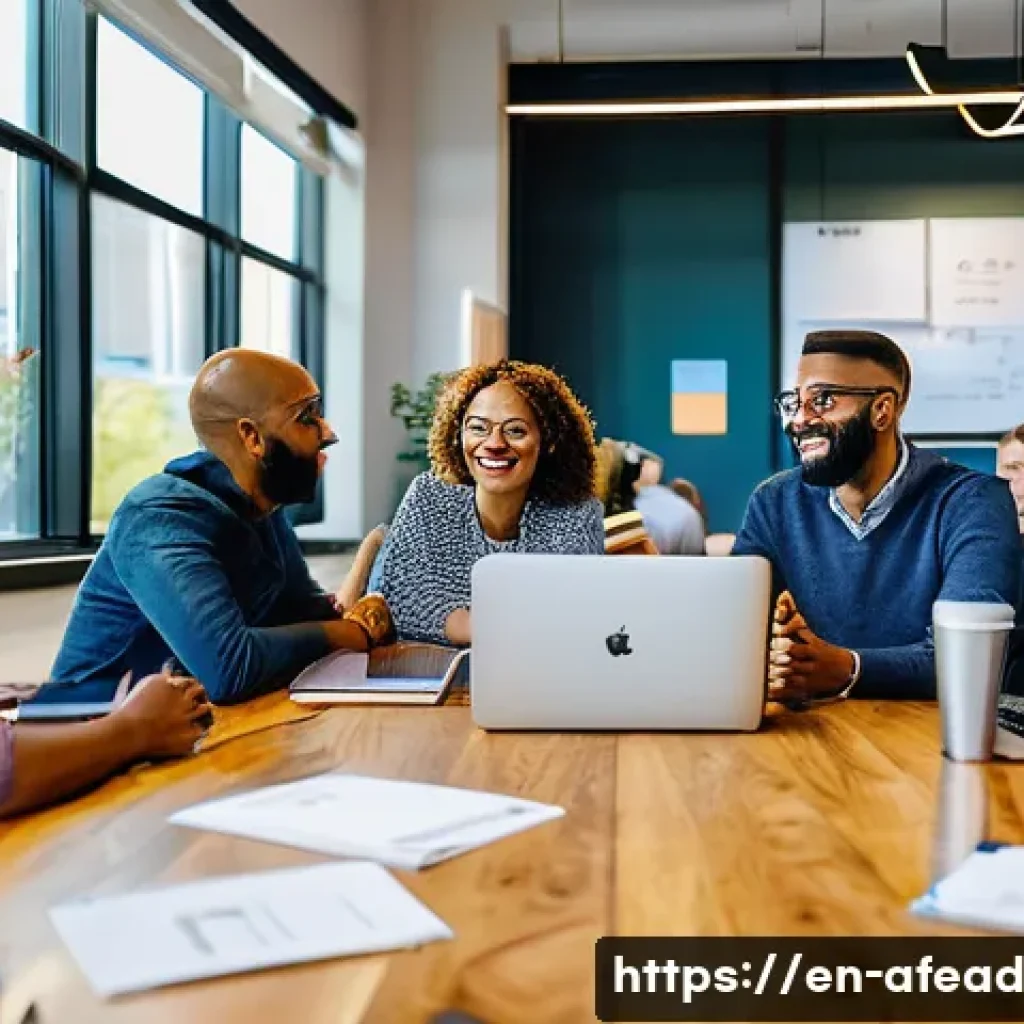지역 경제와 공동체의 상생 방안 - A vibrant local entrepreneur meetup in a modern co-working space, featuring diverse small business o...